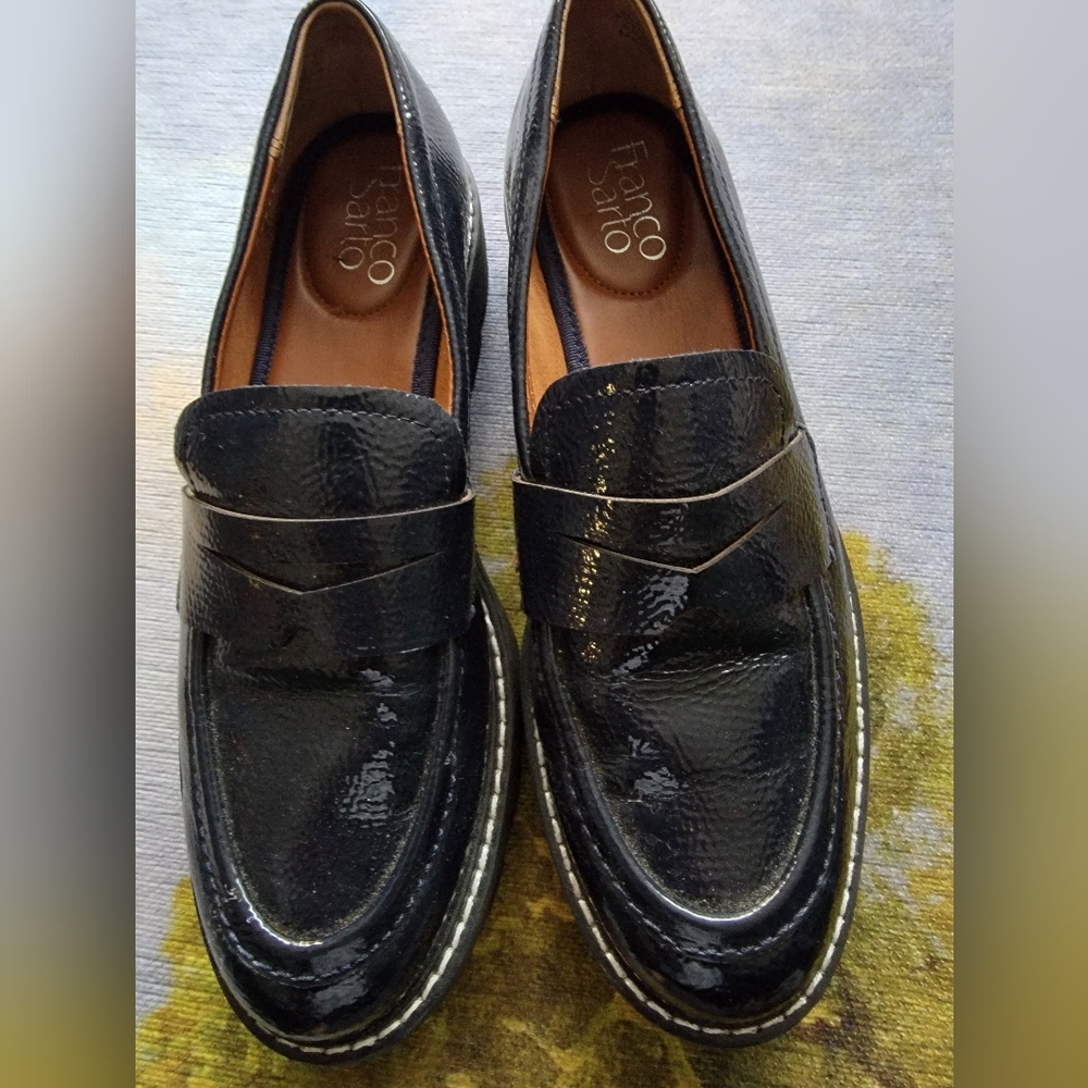 Franco Sarto Patent Navy Lug Loafers Size 6.5